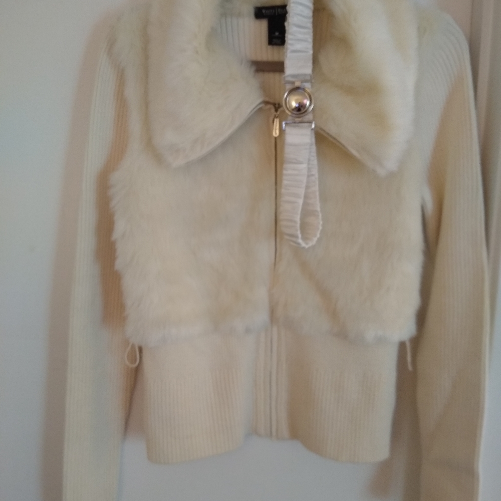 Zip-up faux fur sweater